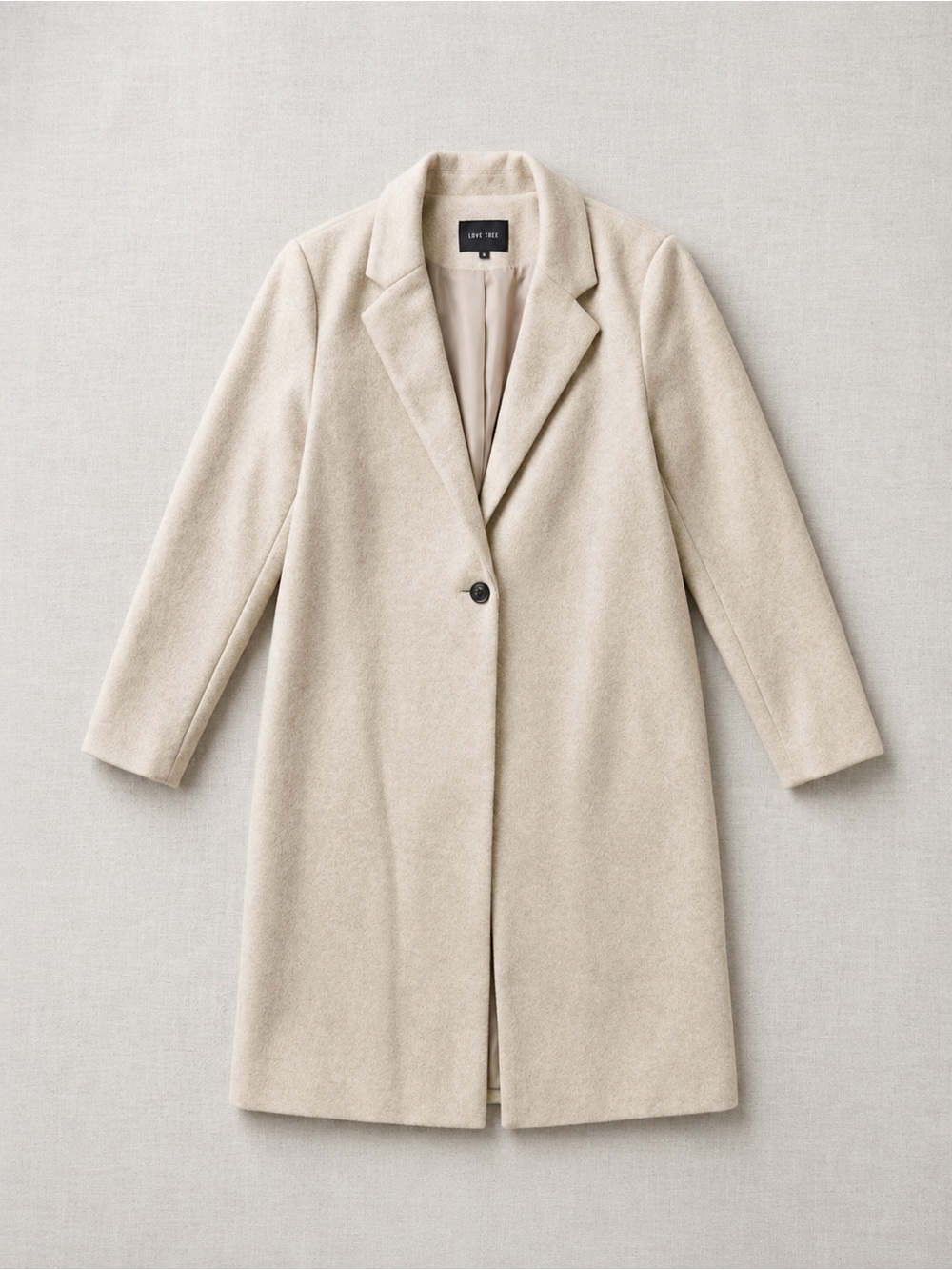 Love Tree Long Single-Button Trench Coat in Light Beige